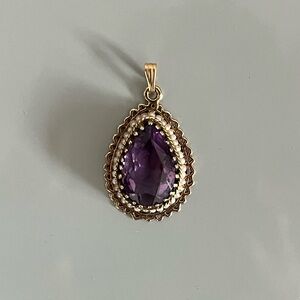 Vintage 14K Gold Amethyst Teardrop Pendant